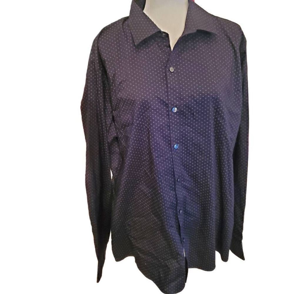 Van Heusen Black Dots Flex Slim Fit Stretch Button Front Dress Shirt Mens Size X